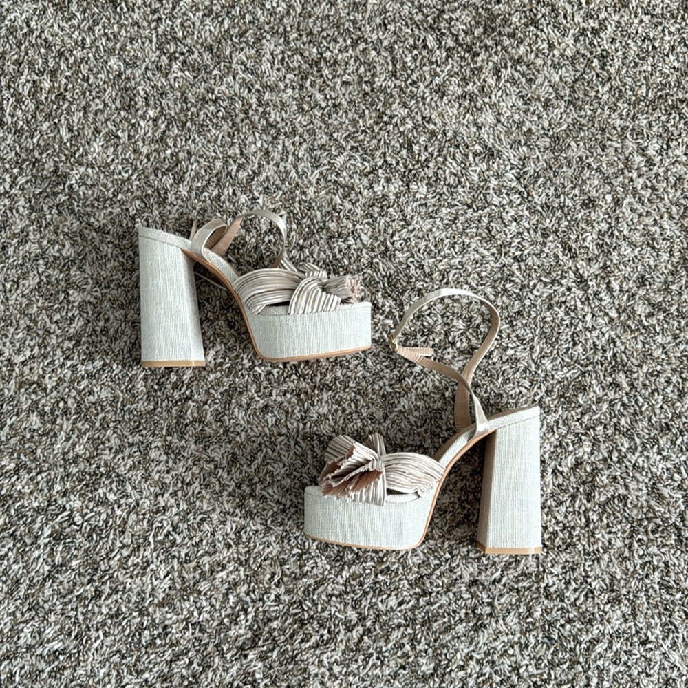 South beach cream linen platform sandals